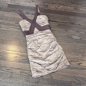 Elegant Ruched Dress in Taupe and Brown by BCBG Maxazria (size 0)